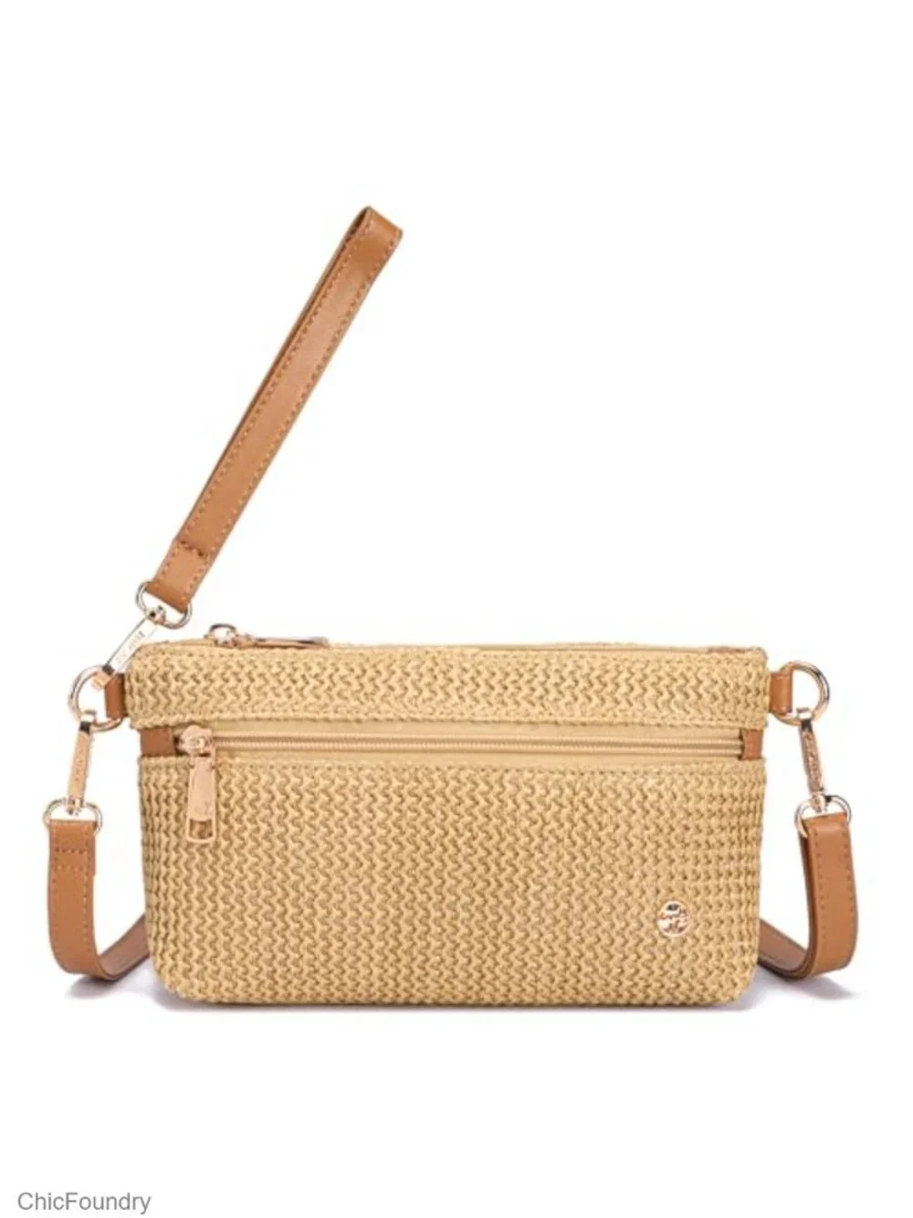 Faux Straw Crossbody Bag, Small Raffia Wristlet Purse with RFID Slots